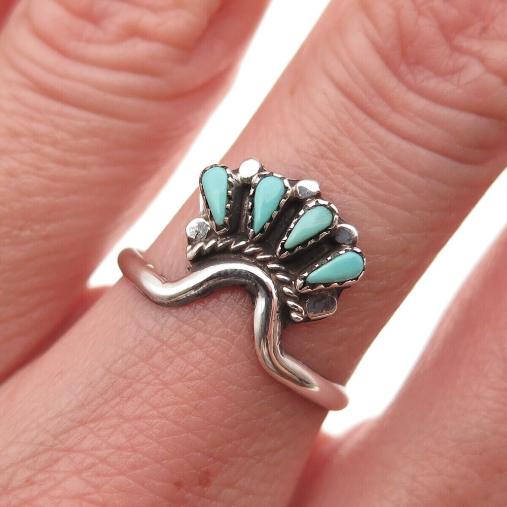 Old Pawn 925 Sterling Silver Vintage Southwestern Turquoise Tribal Ring Size 6.5